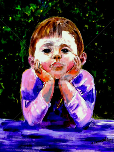 Painting titled "Young Boy Waiting f…" by Clement Tsang, Original Artwork, Acrylic