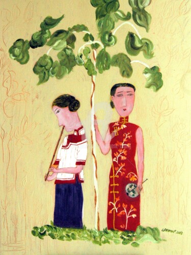 Картина под названием "Ladies under the Tr…" - Clement Tsang, Подлинное произведение искусства, Акрил