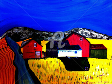 Painting titled "House and Farm Land" by Clement Tsang, Original Artwork, Oil