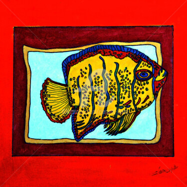 Картина под названием "Red Fish" - Clement Tsang, Подлинное произведение искусства, Масло