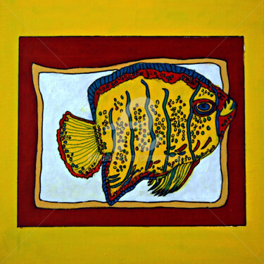 Pintura titulada "Fish with Yellow Su…" por Clement Tsang, Obra de arte original, Oleo
