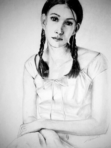 Drawing titled "Young Lady" by Clement Tsang, Original Artwork, Charcoal