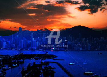 Fotografie mit dem Titel "City Harbor at Nigh…" von Clement Tsang, Original-Kunstwerk, Digitale Fotografie
