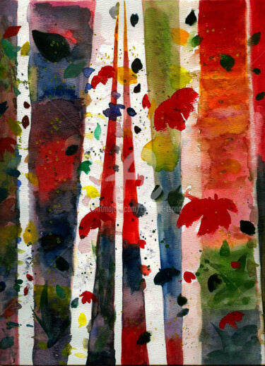 Pintura intitulada "W-Colorful Forest T…" por Clement Tsang, Obras de arte originais, Aquarela