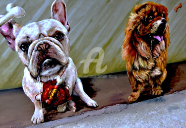 Fotografía titulada "TW24-Two Dogs on Wa…" por Clement Tsang, Obra de arte original, Fotografía digital