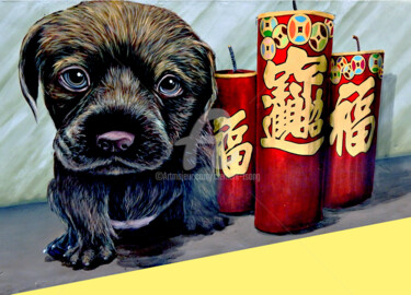 Fotografía titulada "TW25-A dog on Wall" por Clement Tsang, Obra de arte original, Fotografía digital