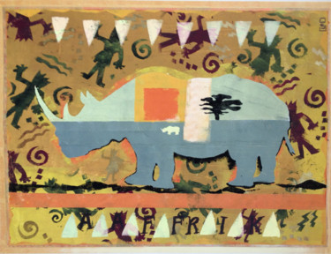 Malerei mit dem Titel "Rhino's-dream." von Cleo-La Girafe Bleue, Original-Kunstwerk, Acryl