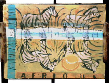 Schilderij getiteld "zebras-cheris." door Cleo-La Girafe Bleue, Origineel Kunstwerk, Acryl