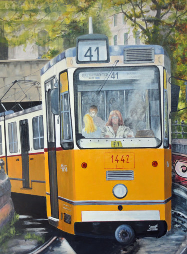 Painting titled "tram Budapest.jpg" by Dany Cless, Original Artwork, Acrylic