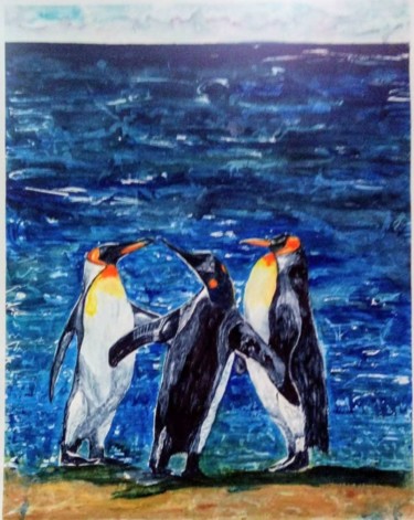「pinguins.jpg」というタイトルの絵画 Cleusa Maria De Souza Nunes Vieiraによって, オリジナルのアートワーク, 水彩画