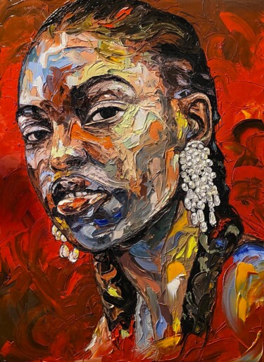 Painting titled "Africaine" by Clèves Léo, Original Artwork, Oil