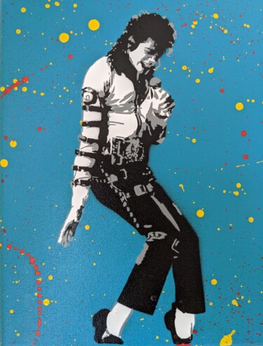 Painting titled "MJ" by Click, Original Artwork, Stencil Mounted on Wood Stretcher frame