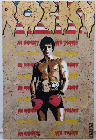 Schilderij getiteld "In Rocky we trust 2" door Click, Origineel Kunstwerk, Graffiti