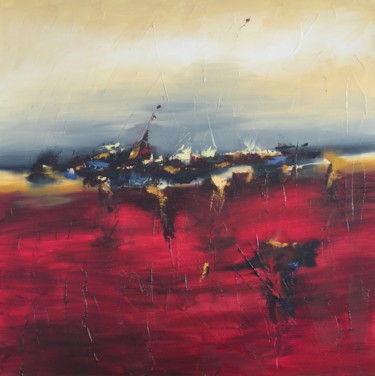 Painting titled "Penumbra Sunset" by Cynthia Ligeros, Original Artwork, Oil Mounted on Wood Stretcher frame