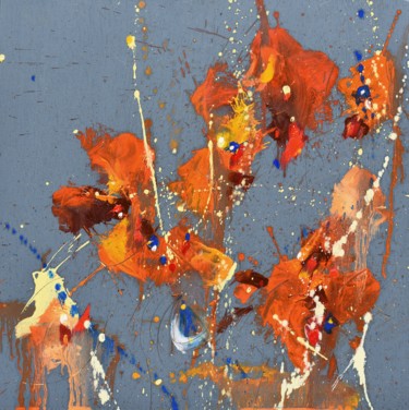 Картина под названием "Fleur de Feu (Flowe…" - Cynthia Ligeros, Подлинное произведение искусства, Масло