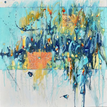 제목이 "Blue Moon"인 미술작품 Cynthia Ligeros로, 원작, 기름 나무 들것 프레임에 장착됨