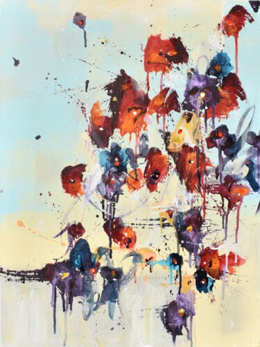 Pintura intitulada "Fleurs d'éveil (Flo…" por Cynthia Ligeros, Obras de arte originais, Acrílico Montado em Armação em madei…