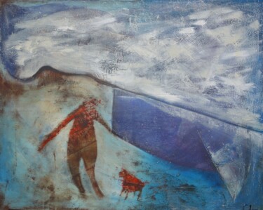 Painting titled "Dog blue" by Clive Manuel, Original Artwork, Oil