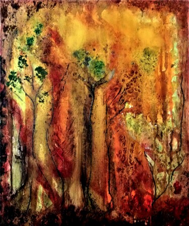 Painting titled "Forêts" by Clo Vanoye, Original Artwork, Pigments Mounted on Wood Stretcher frame