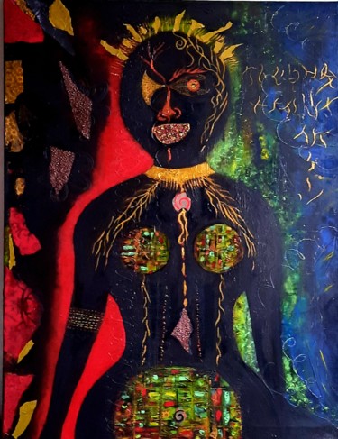 Pintura intitulada "La femme aux deux v…" por Clo Vanoye, Obras de arte originais, Colagens Montado em Armação em madeira