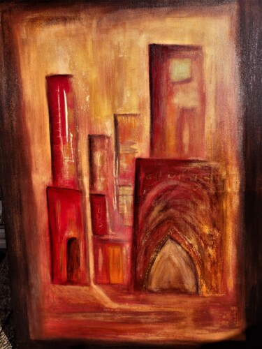 Painting titled "Maroc" by Clo Vanoye, Original Artwork, Oil Mounted on Wood Stretcher frame