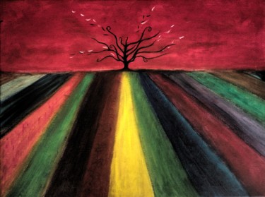 Painting titled "L' Arbre" by Clo Vanoye, Original Artwork, Acrylic Mounted on Wood Stretcher frame