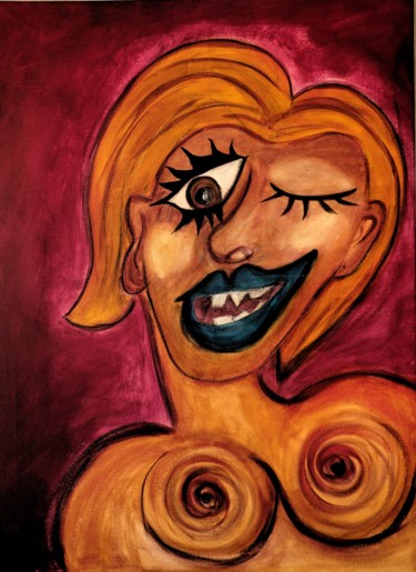 Картина под названием "La copine" - Clo Vanoye, Подлинное произведение искусства, Акрил Установлен на Деревянная рама для но…