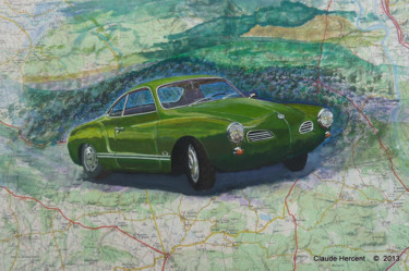 Schilderij getiteld "Coupé Volkswagen Ka…" door Cloder100, Origineel Kunstwerk, Gouache