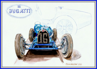 Painting titled "BUGATTI TYPE 35" by Cloder100, Original Artwork, Watercolor
