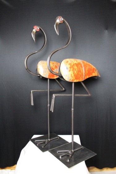 Sculpture titled "Flamants roses" by Claude Germain, Original Artwork, Metals