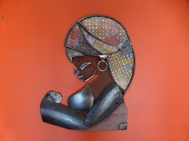 Sculpture intitulée "Mère à l'enfant" par Claude Germain, Œuvre d'art originale, Métaux