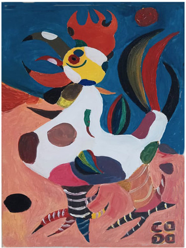 Pintura titulada "O galo de Miró" por Codo Clodoaldo Turcato, Obra de arte original, Acrílico
