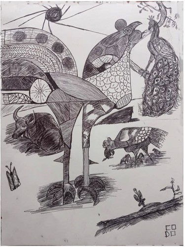 Desenho intitulada "Sítio do Pica-pau A…" por Codo Clodoaldo Turcato, Obras de arte originais, Ponta de prata