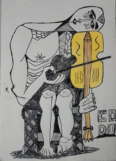 Σχέδιο με τίτλο "O rabequeiro de Oli…" από Codo Clodoaldo Turcato, Αυθεντικά έργα τέχνης, Μελάνι