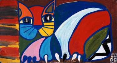 Painting titled "O gato do tio Aldem…" by Codo Clodoaldo Turcato, Original Artwork, Acrylic