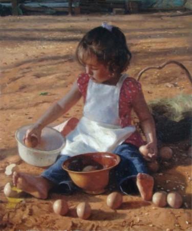 Brincando com ovos Pintura titulada "Brincando com ovos" por Clodoaldo Martins, Obra de arte original, Oleo