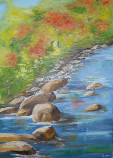 Painting titled "au-fil-de-l-eau.jpg" by Cloe St, Original Artwork, Oil