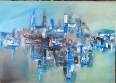 Painting titled "Ville d'émeraude" by Hécate, Original Artwork, Acrylic