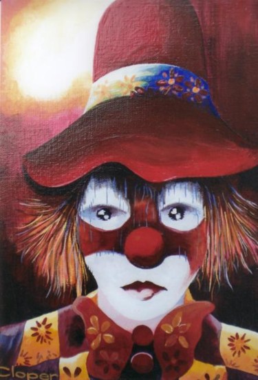 Painting titled "Clown rouge" by Cloper, Original Artwork, Oil