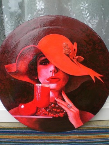 Painting titled "La dame rouge" by Cloper, Original Artwork, Acrylic