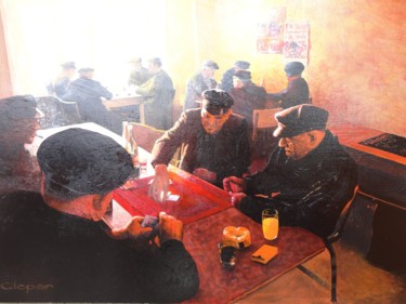 Painting titled "Au bar de la marine" by Cloper, Original Artwork, Oil