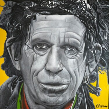 Schilderij getiteld "Keith Richards 3" door Clotaire Charriere, Origineel Kunstwerk, Olie