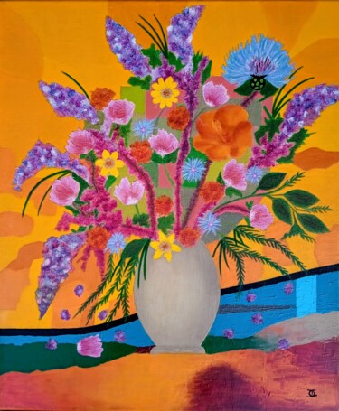 Картина под названием "Bouquet de fleurs" - Clotilde Durand, Подлинное произведение искусства, Акрил