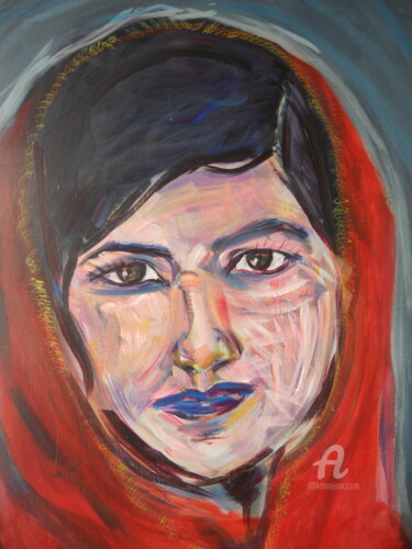 Schilderij getiteld "Malala" door Clotilde Lienhardt (CLO), Origineel Kunstwerk, Acryl