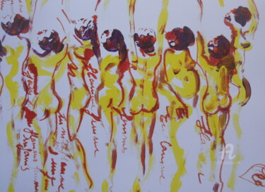 Dessin intitulée "femmes flammes" par Clotilde Lienhardt (CLO), Œuvre d'art originale, Encre
