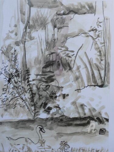 Drawing titled "Vallée de l' Eure." by Clotilde Lienhardt (CLO), Original Artwork, Ink