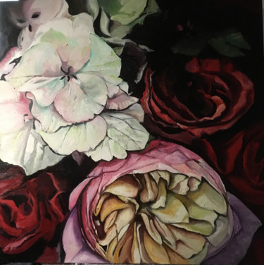 Painting titled "fleurs" by Clotilde Nadel, Original Artwork, Oil