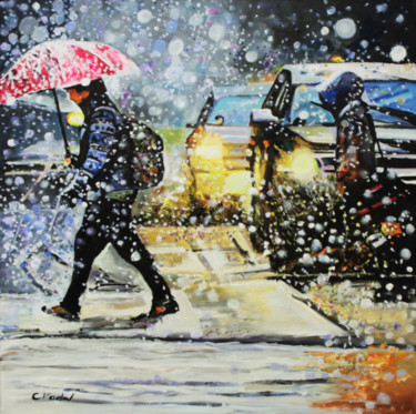 Painting titled "neige sur New York" by Clotilde Nadel, Original Artwork, Oil