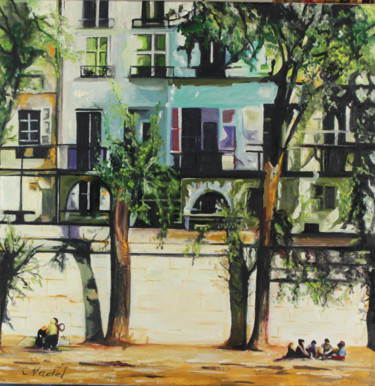 Peinture intitulée "quai de Seine" par Clotilde Nadel, Œuvre d'art originale, Huile