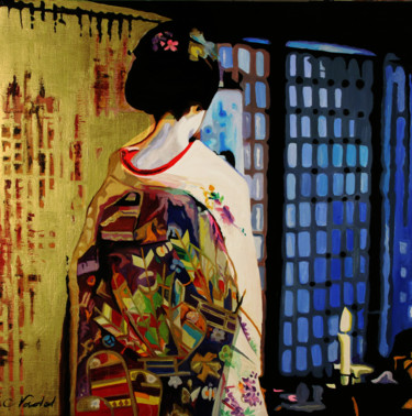 Painting titled "geisha paravent" by Clotilde Nadel, Original Artwork, Oil